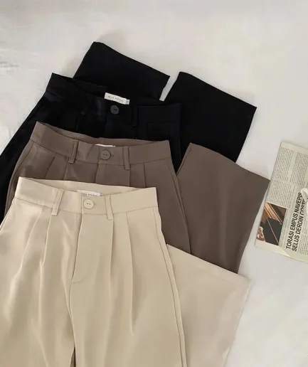 High Waist Women Suit Pants Fall Straight Office Ladies Korean Fashion Trousers Casual Button Loose Female Black Pants New