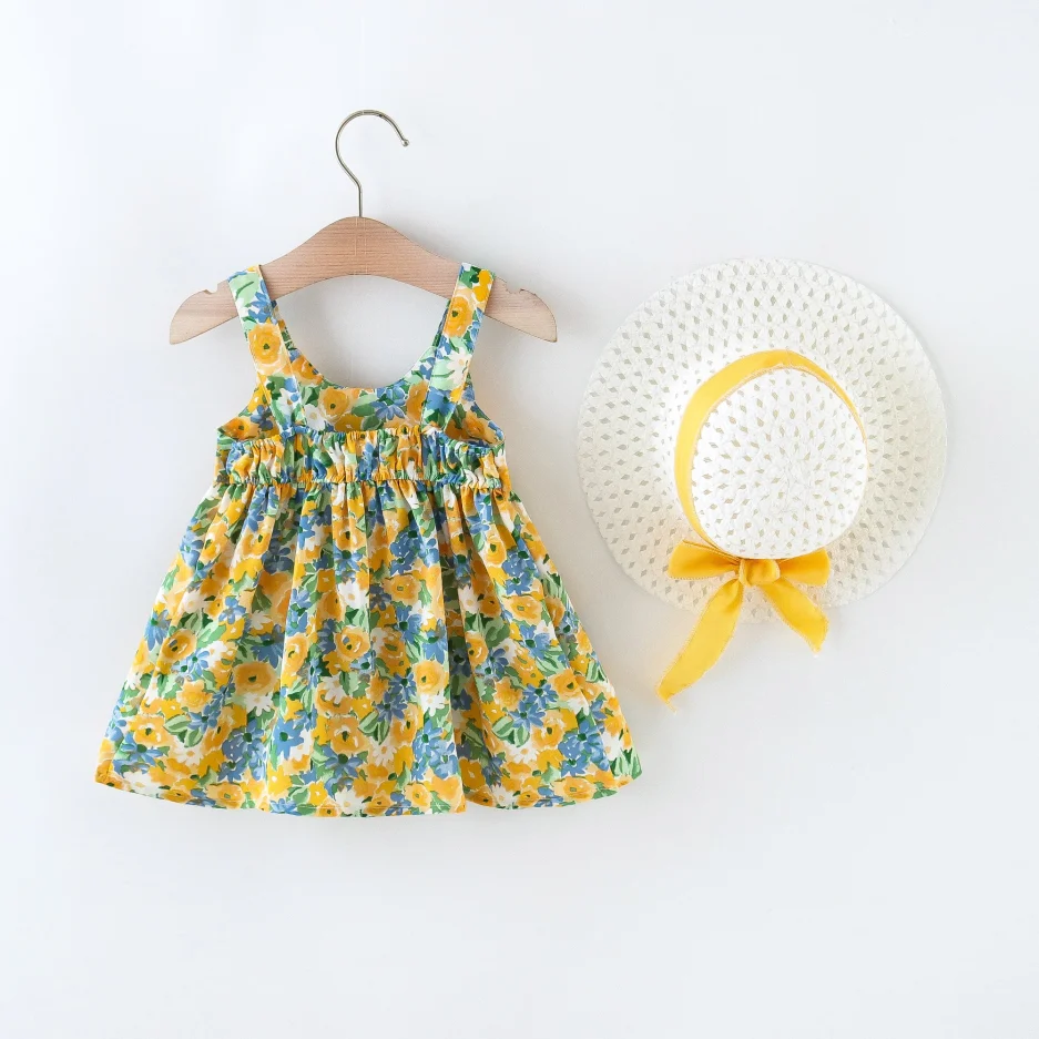 2Pcs/Set Flowers Baby Girl Dresses Summer Fashion Toddler Children Clothes Beach Smooth Dress Kid's Costume Hat 0 To 3 Y - Image 3