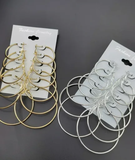 6Pairs Hoop Earrings Set Big Circle Earrings Jewelry for Women Girls Ear Clip Punk Style Earrings Fashion Jewelry Accessories
