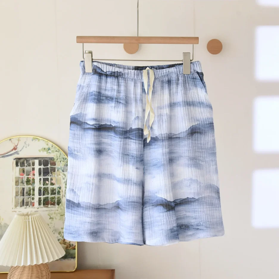 Cotton Fashionable Printed Men's Sleepwear Short Pants for Summer Thin Large Size Homewear Casual Simple Men's Shorts