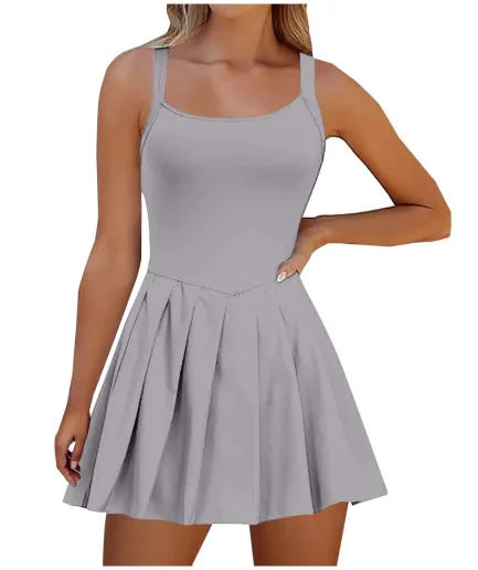 2024 Daily Women's Fashionable Solid Color Sleeveless Casual Sports Short Strap Dress Simple Classic Badminton Tennis Skirts