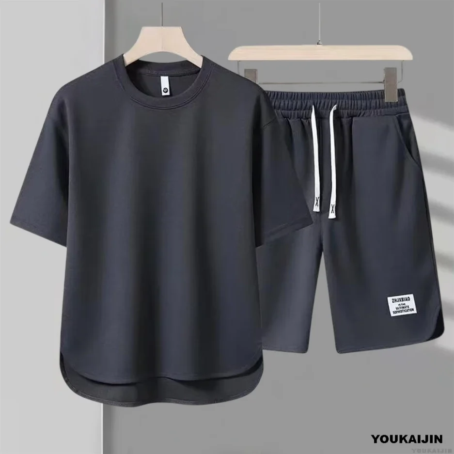Men's New Waffle Summer Suit 2025 Korean Casual T-shirt + Shorts Suit Men's Tracksuit Solid Color Tracksuit Loose Suit - Image 6