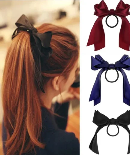 Korean BowKnot Hair Tie Scrunchies for Women Fashion Long Ribbon Elastic Hair Bands Bow Ponytail Ties Hair Accessories