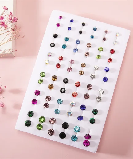 New 36Pairs/set Mixed Size Colorful Crystal Stud Earrings Set Women Plastic Rhinestone Earrings Sets for Girl Jewelry Party Gift