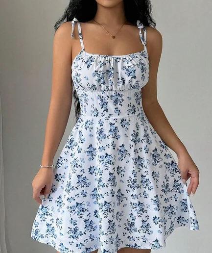 Women's Summer Floral Spaghetti Strap Beach Short Dress,Womens Dresses,Woman Clothing,Woman Clothes,Sundress,New In Dress 2025