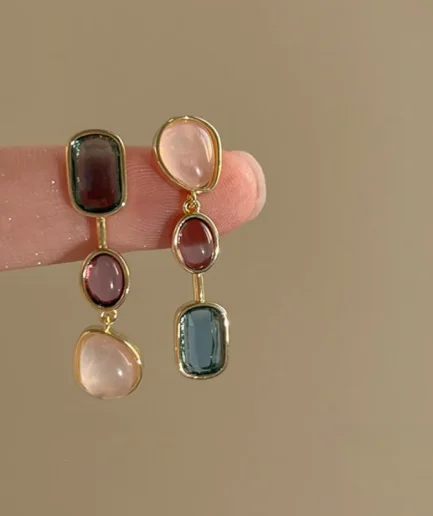 Asymmetric Colorful Resin Earrings for Women Retro Contrast Geometric Dangle Earrings Korean Jewelry High Quality Wholesale