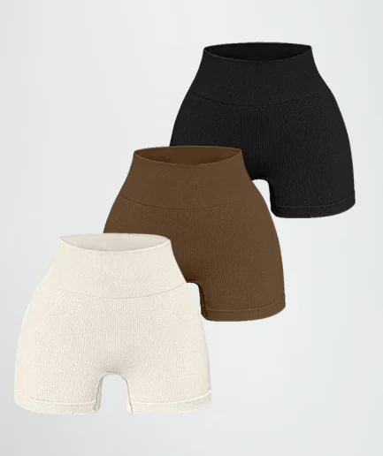 High-waisted Yoga Pant For Women, Designed To Lift And Shape, Tight-fitting With Solid Color And Ribbed Texture, Sports Shorts