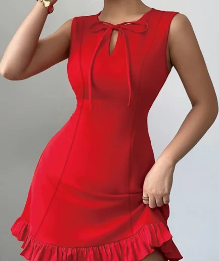 Sexy Short Sleeveless Mini Dress Pure A-Line Mini Skirt Fashion New Arrival Women's Clothing Fashion Temperament Bowknot Dress
