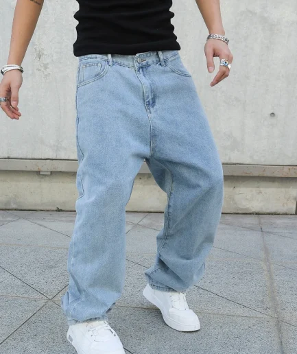 Spring Autumn Men Baggy Jeans Oversize Straight Loose Casual Denim Trousers Solid Color Streetwear Fashion Y2k Wide Leg Pants