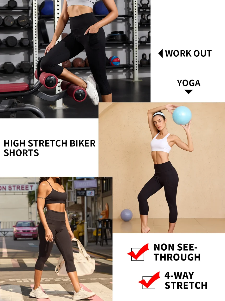 High Waisted capri pants For Women With Pockets Tummy Control No See Through Workout Running Yoga Athletic Push Up Gym Leggings - Image 3