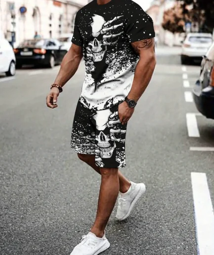 2025 Summer Fashion Casual Daily 2-piece set 3D printed men's suit Outdoor street sports