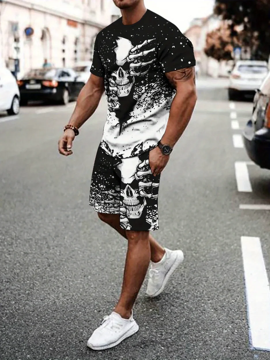 2025 Summer Fashion Casual Daily 2-piece set 3D printed men's suit Outdoor street sports
