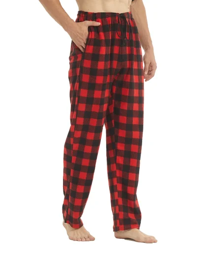 Mens Pajamas Pants with Pockets Fleece Pjs Soft Warm Plaid Pajamas Bottoms Lounge Sleep Pants Loungewear Sleepwear