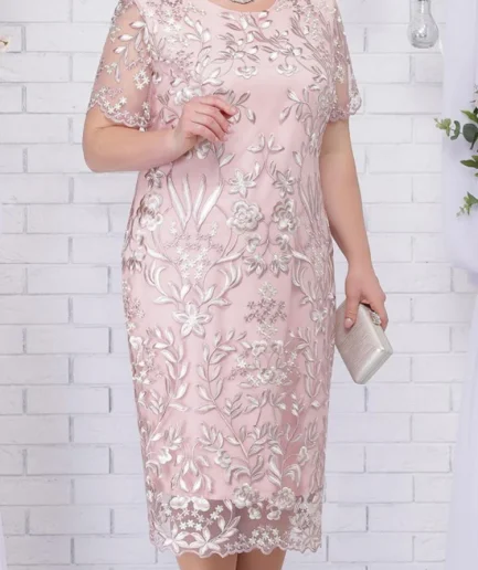 4xl 5xl Plus Size Summer Dresses for Wedding Guest Women's Short Sleeve Lace Floral Elegant Bodycon Formal Party Dresses