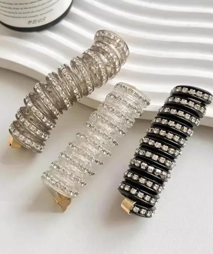 Rhinestone Telephone Line Hair Loop Spiral Coil Rubber Phone Line Hair Loop Elastic Bands High Elastic Head Rope Ponytail Girls