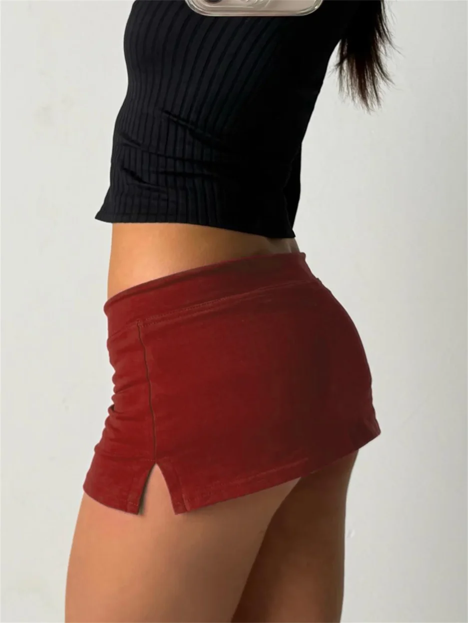 Cuteandpsycho Solid Lace-up Mini Skirts Sexy American Retro Basic Vintage Casual Short Bottoms Basic Casual A-Line Knit Clothing - Image 6