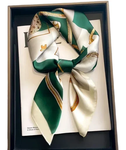 Luxury Design Print Silk Square Scarf Women Soft Satin Horse Hairband Neckerchief Office Hijab Headband Foulard Bag Ribbons Gift