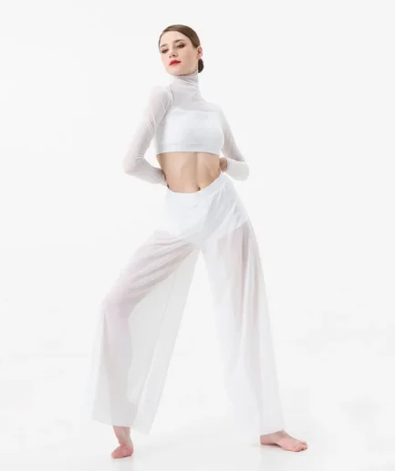 Dance Suit Women Elegant Classical Modern Contemporary Lyrical Dance Practice Mesh Tops Pants Suit Ballet Performance Wear
