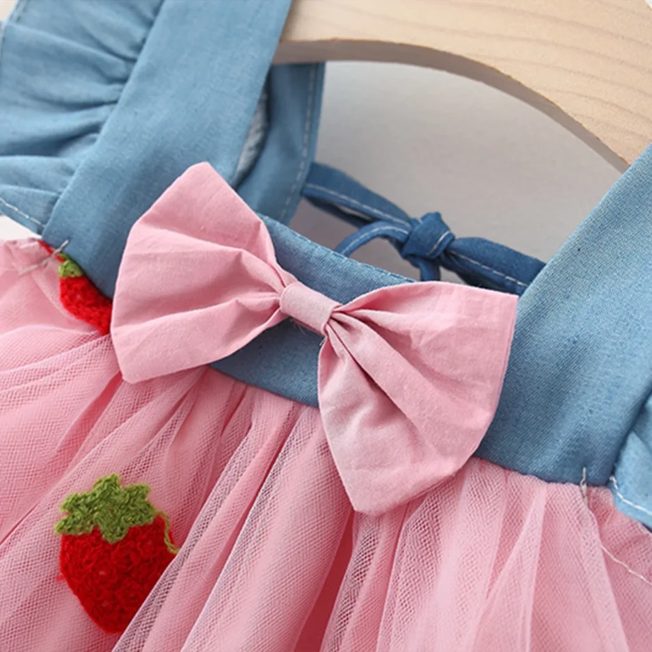 (0-3 Years) Summer New Girls Dress Small Flying Sleeve Bow A-child Dress Embroidered Strawberry Cool Princess Dress - Image 2