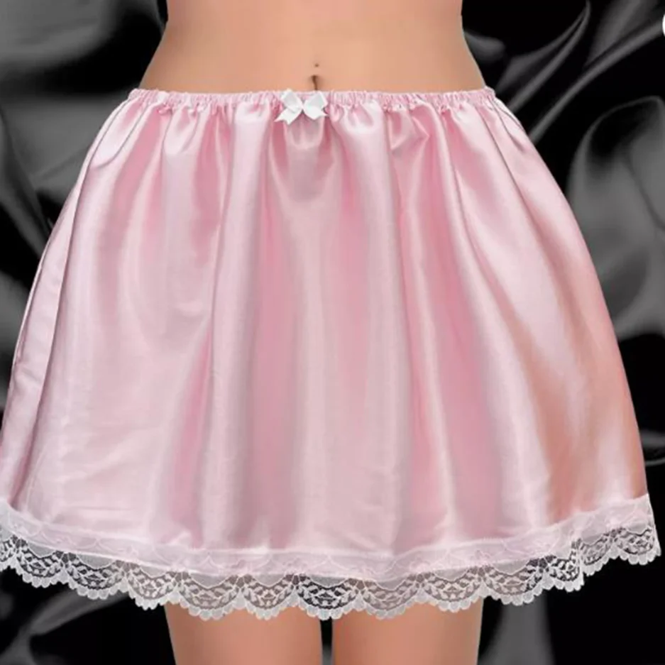 Women A-Line Short Skirt Lace Trim Solid Color Bow Puffy Drape Elastic Waistband Mini Skort