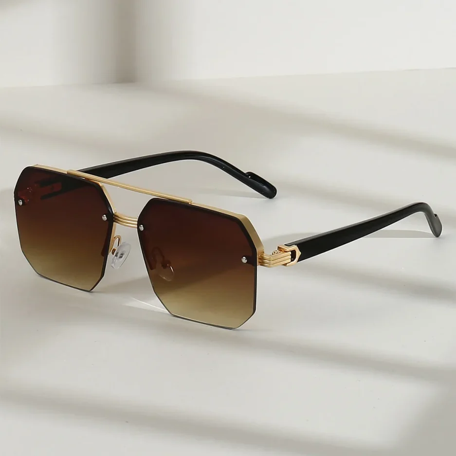 Men's Metal Sunglasses Square Half Frame Rice Nails Casual Trend Personality Retro Fashion Outdoor Sports Eyeglasses - Image 2