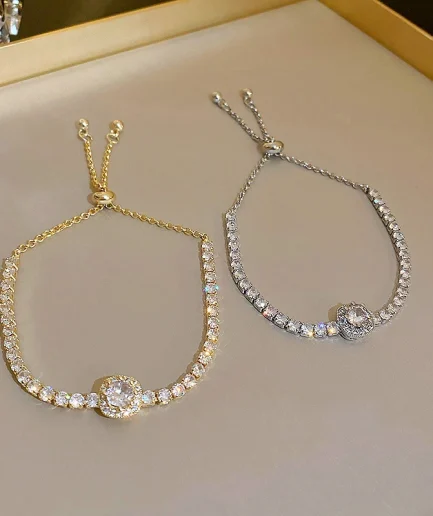 Full of Rhinestones Adjustable 18K Gold Plated Stainless Steel Bracelet For Women 2022 New Trendy Square Zircon Bracelet Jewelry