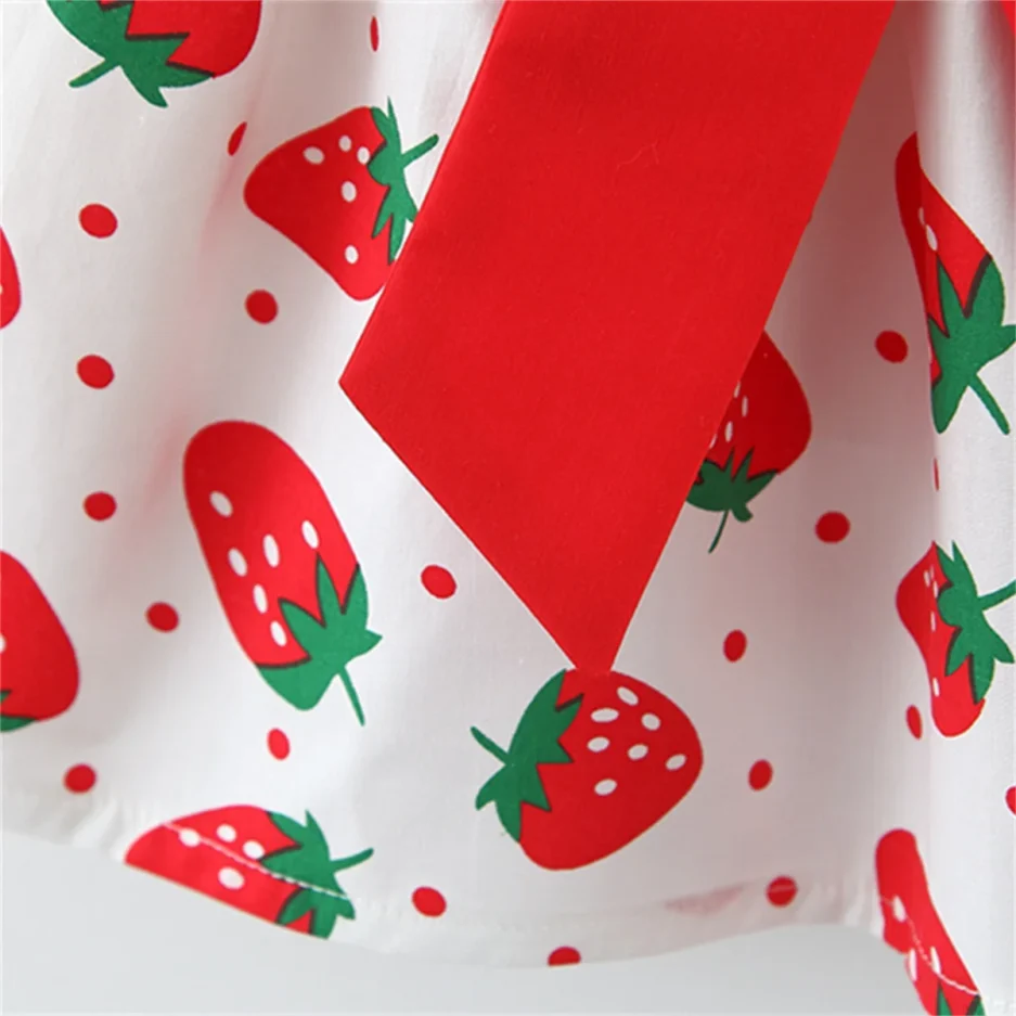 Summer Baby Girl's Dress Small Round Dot Strawberry Print Chest Bow Daily Casual Dress with Hat - Image 5