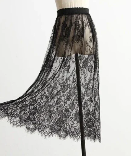 Transparent Sexy Lace Mesh Skirt Elastic High Waist Black White Tulle Mini Skirts Womens Skirt Korean Fashion