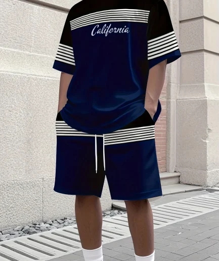 The 2025 summer new men's suit 3D printed casual fashionable and simple style breathable and lightweight outdoor men's wear