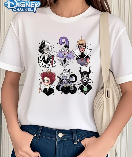 Q-version Disney Witch Creative Printed Short Sleeved Women's Plus Size T-shirt 2025 Summer New Loose Casual Versatile Top