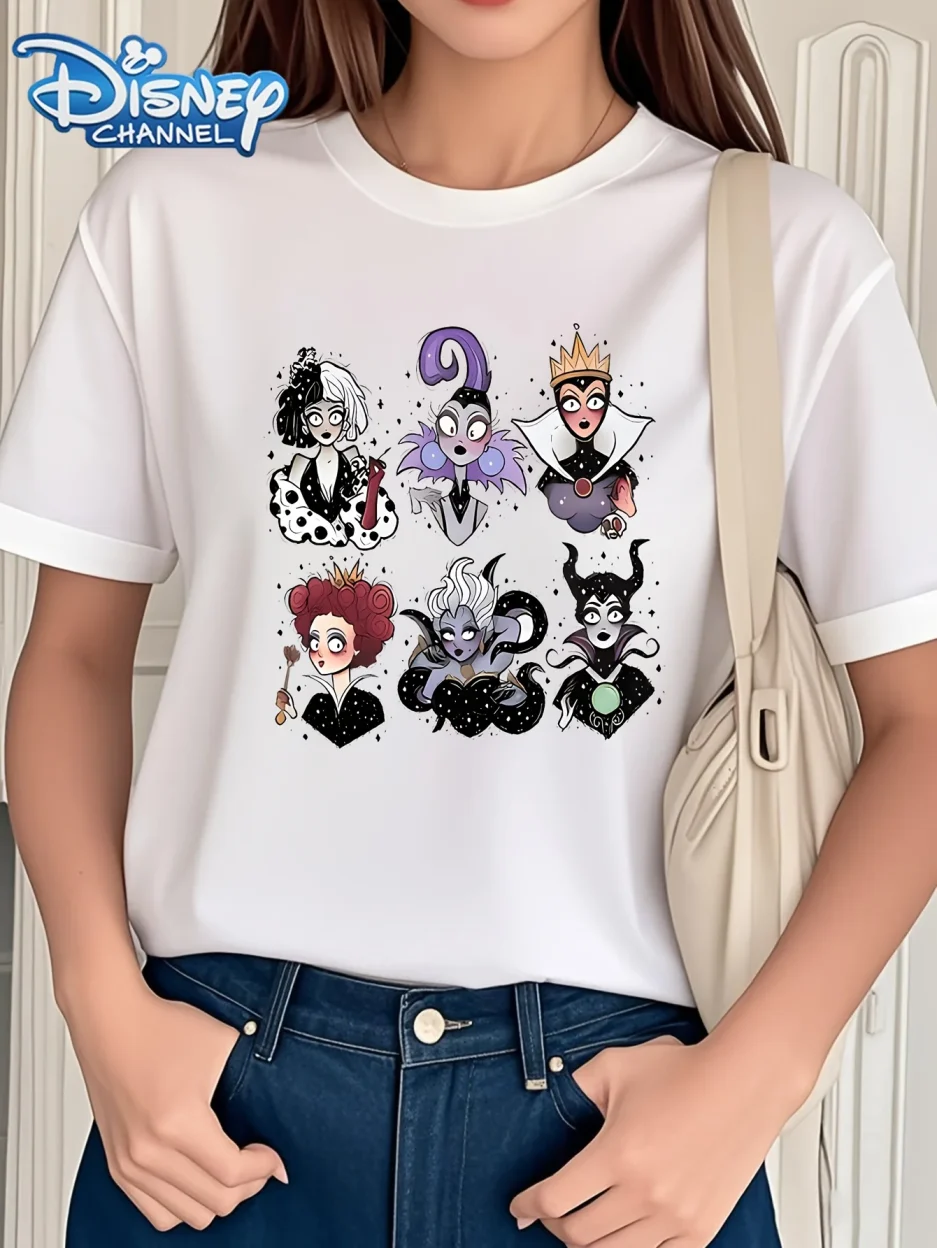 Q-version Disney Witch Creative Printed Short Sleeved Women's Plus Size T-shirt 2025 Summer New Loose Casual Versatile Top