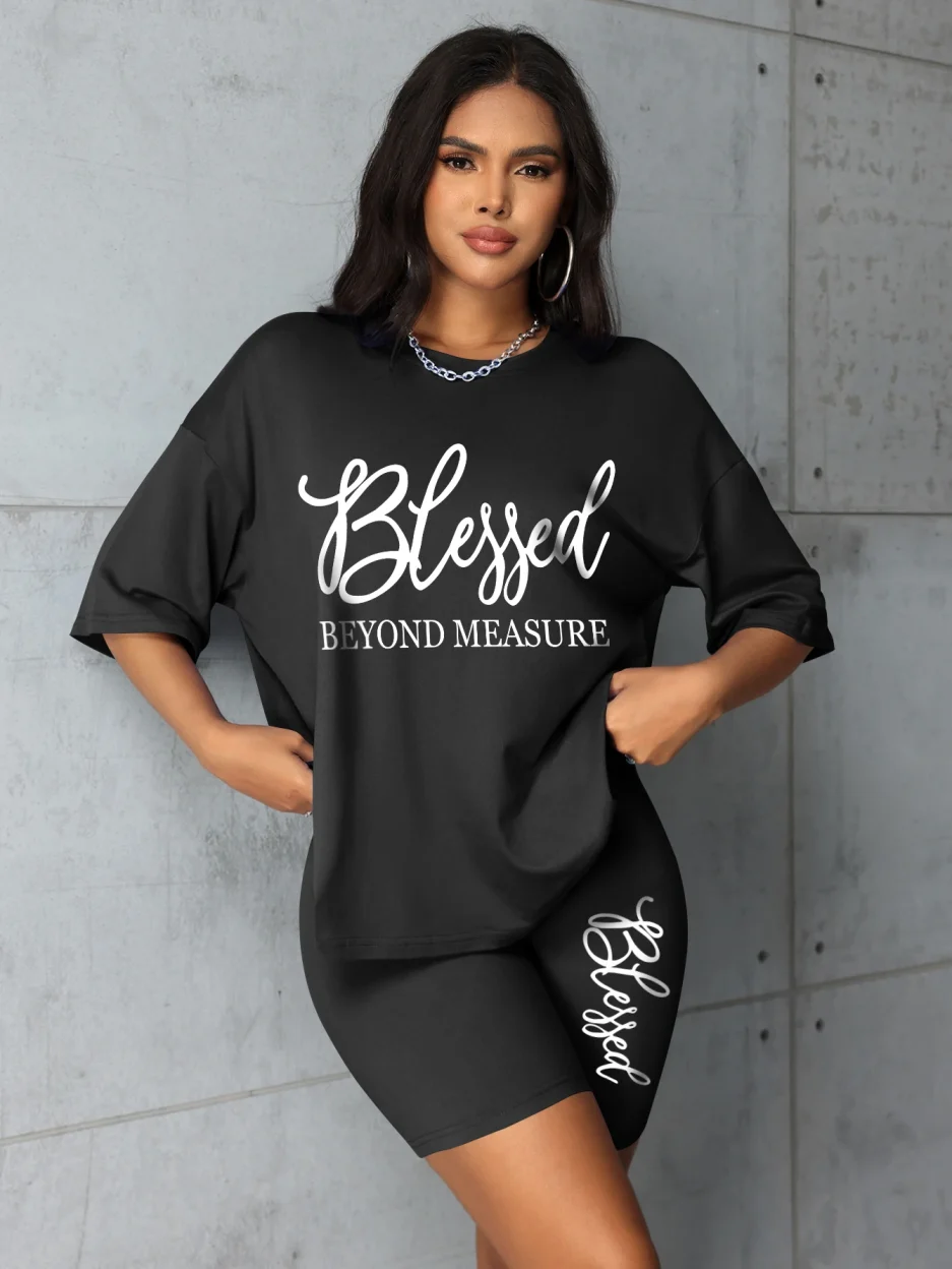 Plus size sets for women Summer 2 pieces Blessed printed offers and liquidation everything cheap elegant women's sets Short sets - Image 6