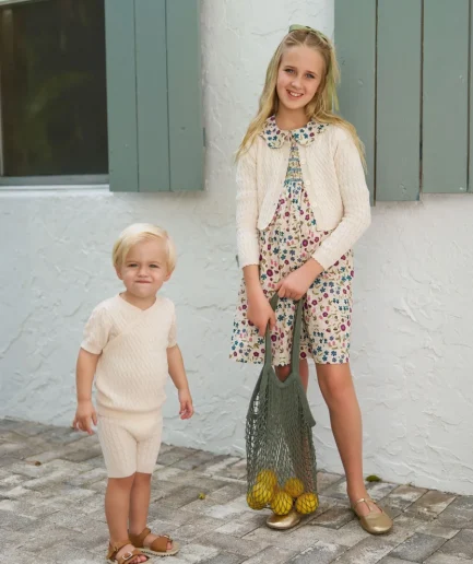 AS SS25 summer Smocking dress Beige Floral & Cableknit collection for girls boys familly match clothes