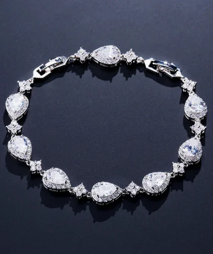 ZAKOL Classic Geometric Water Drop CZ Bracelet for Women Bridal Gorgeous Buling Zircon Party Wedding Jewelry