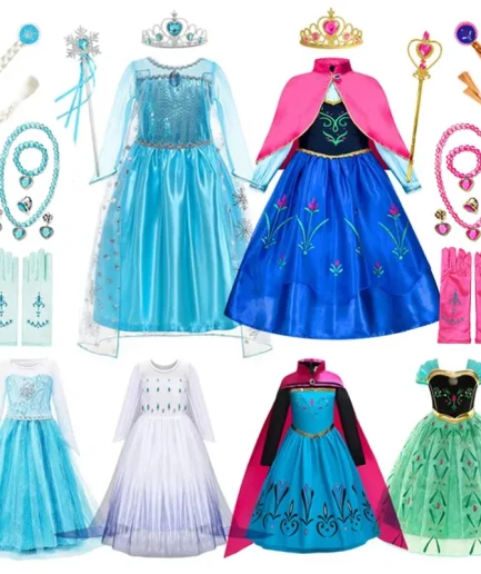 Disney Elsa Anna Princess Dresses Girls Mesh Sequin Dress Kids Cosplay Frozen Snow Queen Costumes Carnival Birthday Party Gowns