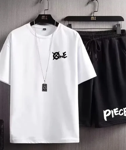 Summer Short Men Suits Sports Men's Sets 100% Cotton T-shirt Shorts High Quality One Cartoon Printed Tracksuit Men Clothing New
