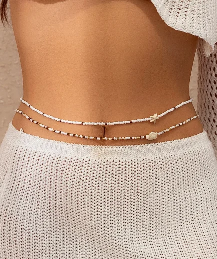 Bohemia Beaded Elasticity Waist Belly Chain Starfish Pendant For Women Fashion Summer Beach Waistband Bikini Beads Jewelry Y033