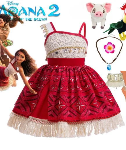Cute Moana 2 Princess Dress Hollow out Boice Girls Disneyland Trip Vaiana Cosplay Costume Toddler Carnival Birthday Party Frock