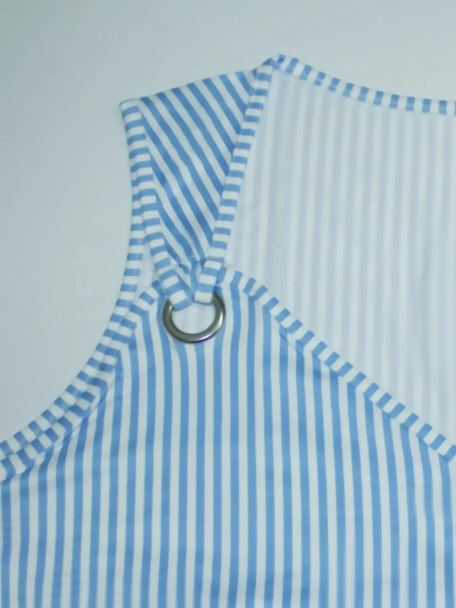 New blue and white striped sleeveless V-neck pocket plus size women's dress for summer - Image 3