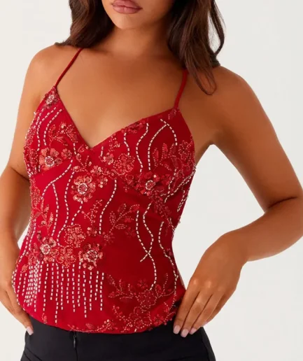 Summer Women Y2k Sequin Halter Crop Tops Pearl Embellished Cami Tops Summer Glitter V Neck Rhinestone Camisole Tank Shirt