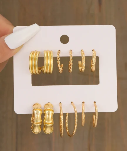 Gold Color Circle Hoop Earring Set for Women 2024Bohemia Vintage Design Earrings Fashion Wedding Party Silver Jewelry Gifts