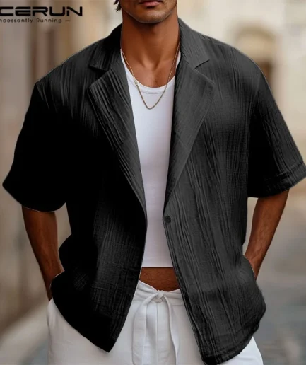 INCERUN Summer Casual Blazer Men Short Sleeve Suits Lapel Solid Color Button Streetwear Party Men's Clothing Oversize Tops S-5XL