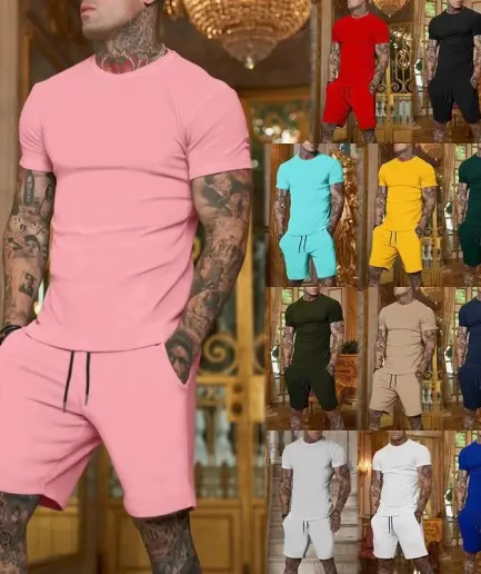 2024 Fashionable and casual summer outdoor sports suit men's breathable T-shirt shorts casual and fashionable two-piece set