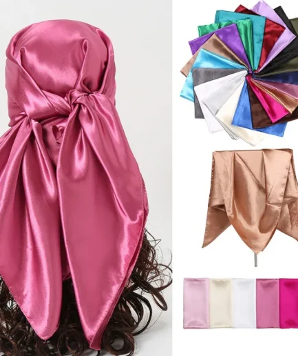 Luxury Brand Silk Scarf Women Satin Solid color Hijab Scarves Muslim Pareo Bandana Female Shawl Wrap Headband Foulard 90*90cm