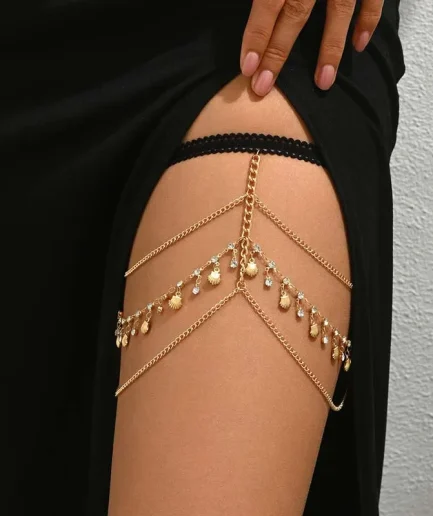 Fashion Crystal Shell Tassel Leg Chain for Women Girls Summer Gold Color Metal Multilayer Thigh Chain Party Jewelry Accessories
