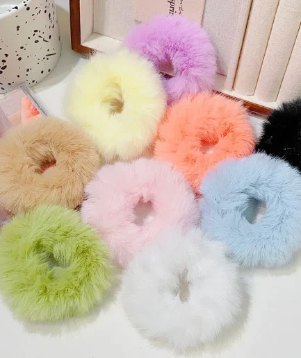 New Colorful Fluffy Hair Band For Women Girls Ponytail Holder Hair Tie Plush Scrunchie Rubber Band Fashion Hair Accessories