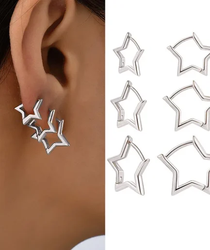 3 Pairs/set Punk Geometric Star Hoop Earrings for Women Simple Gold Color Copper Metal Circle Huggie Earrings New Unisex Jewelry