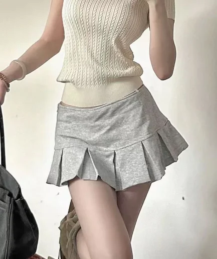 Xpqbb Fashion Low Waist Mini Skirt Women 2024 New Vintage Side Zip A Line Y2K Short Skirts Female Sexy Girls Hot Pleated Skirt