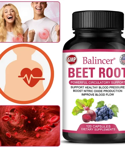 Beetroot Capsules Organic Beetroot Powder Extract + Black Pepper Nitric Oxide Production Blood Circulation Blood Pressure Health