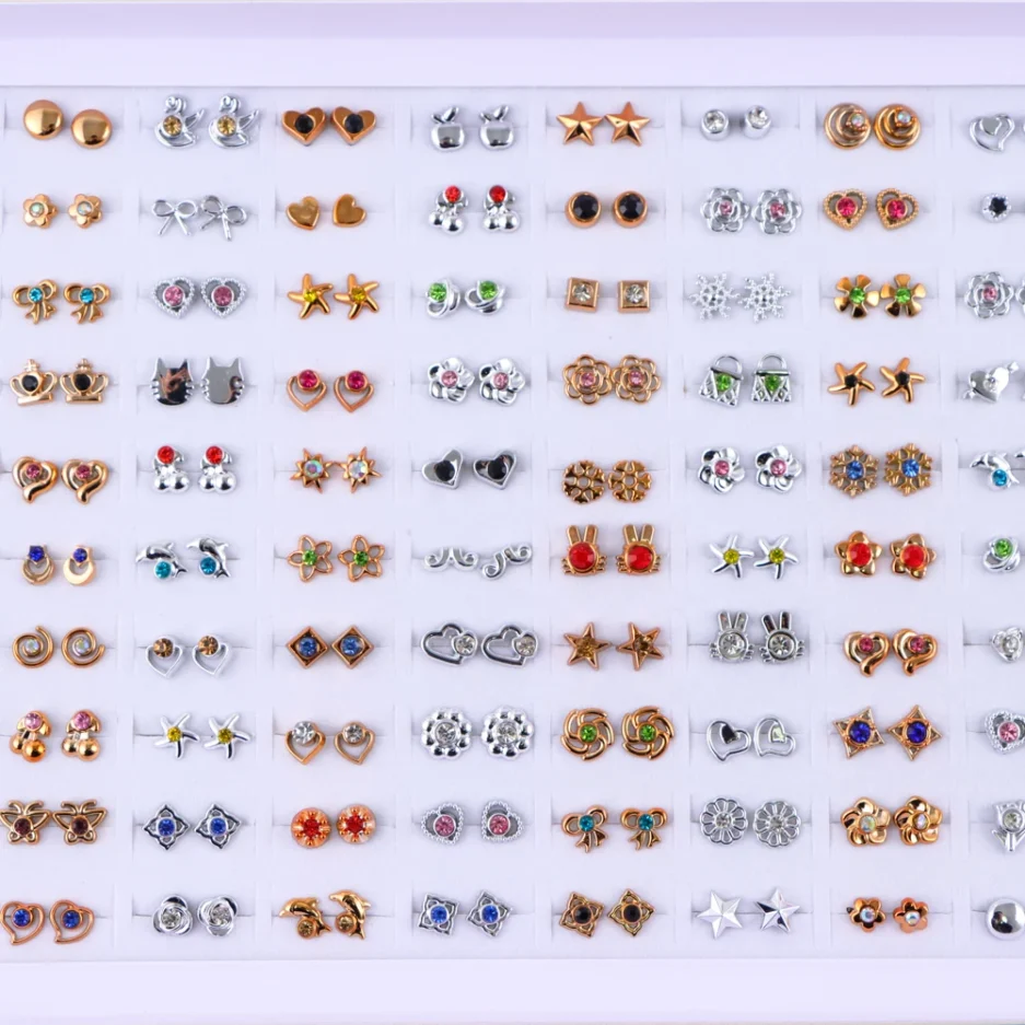 36Pairs/Lot Fashion Colorful Rhinestone Stud Earring Women Girls Animal Fruit Piercing Jewelry Wedding Party Gifts Mixed Style - Image 2
